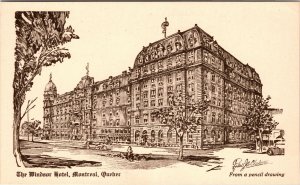 VINTAGE POSTCARD THE WINDSOR HOTEL MONTREAL CANADA (FROM A PENCIL DRAWING) 1950s