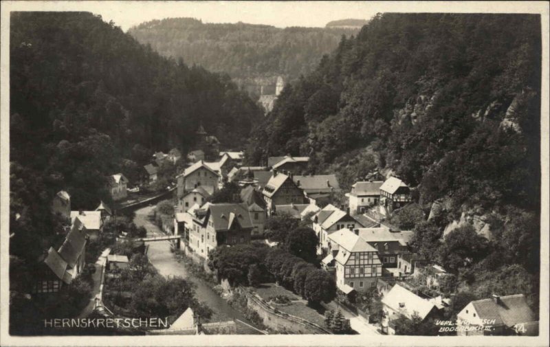 Hernskretschen Czech Republic Bird's Eye View Real Photo Vintage Postcard