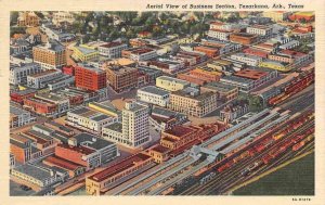 Downtown Aerial View Train Depot Texarkana Arkansas Texas 1950s linen postcard