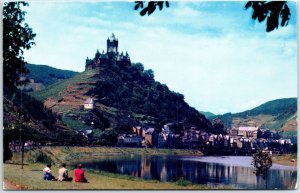 VINTAGE POSTCARD CASTLE SCENE AT COCHEM ON THE RHINE RIVER GERMANY PAN AM SERIES