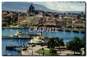 Switzerland GEenve Modern Postcard The rotunda of the Mont Blanc and the city...