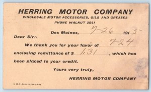 Des Moines Iowa IA Postcard Herring Motor Company Home Accessories c1912 Vintage