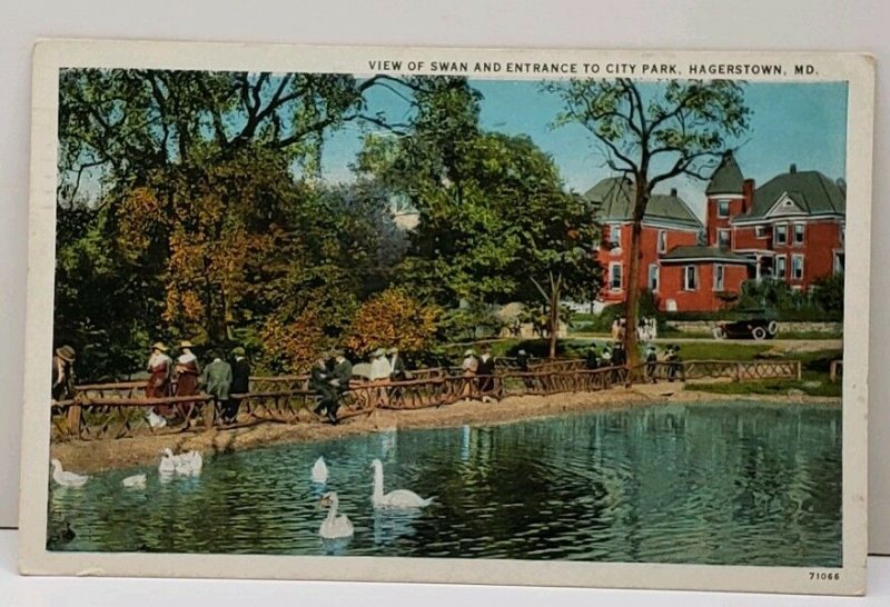 Hagerstown Maryland View of Swann and Entrance to City Park Postcard D3