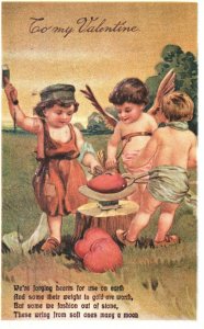 Vintage Postcard To My Valentine We're Forging Hearts For Use On Earth