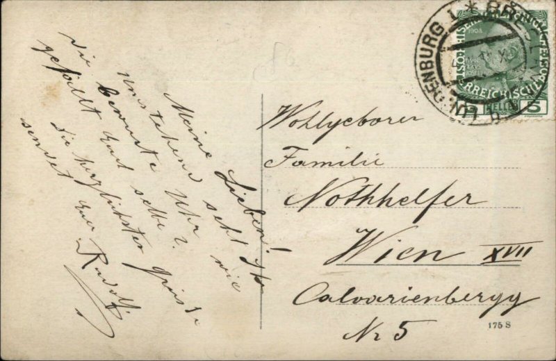 German or Austrian Decorative Statue of Man Clock & Chimes Real Photo Postcard