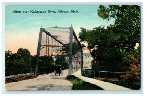 c1910 Bridge Over Kalamazoo River Allegan Michigan MI Carriage Postcard 