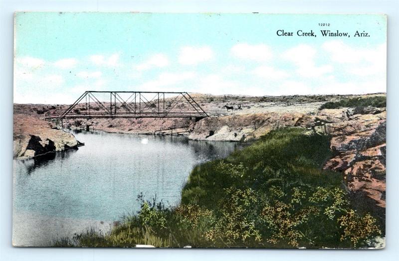 Postcard AZ Winslow Clear Creek Bridge Over River 1913 View R60