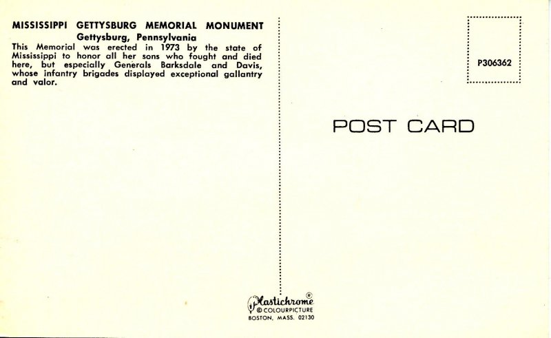 PA - Gettysburg. Mississippi Memorial Monument