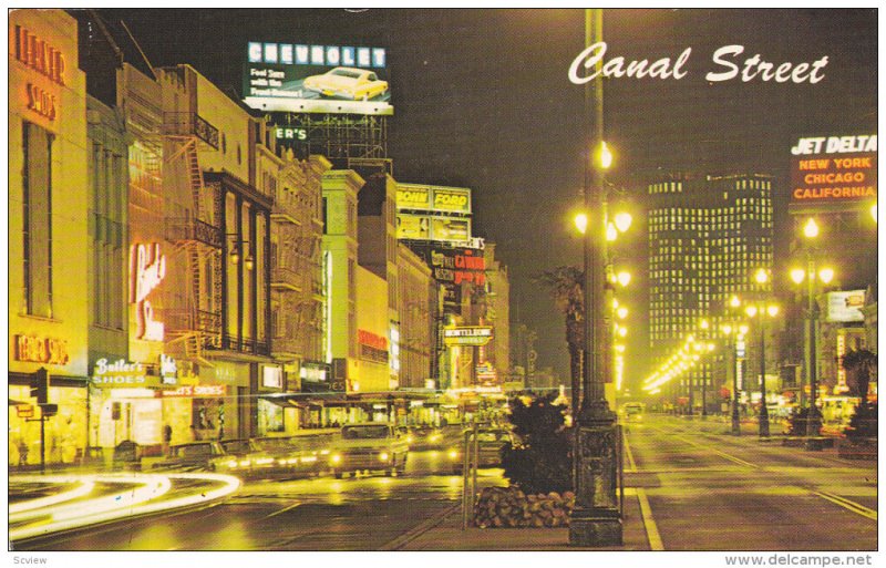 Canal Street at night , NEW ORLEANS , LOuisiana , 50-60s