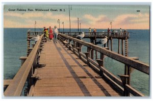 c1940 Crest Fishing Pier Fishing Rod Gull Wildwood Crest New Jersey NJ Postcard