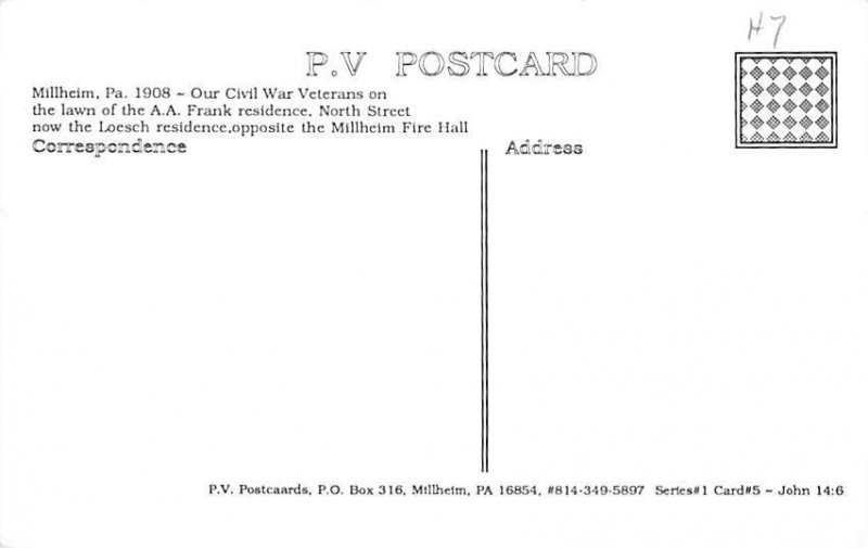 Civil War Veterans, 1908 Millheim, Pennsylvania PA Postcard