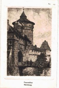 Nurnberg Nuremberg Town Wall Gate Frauthor Etching Martin Verlag 1901 Unused 