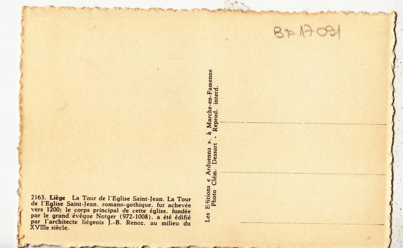 BF17091 liege la tour de l eglise saint jean belgium front/back image