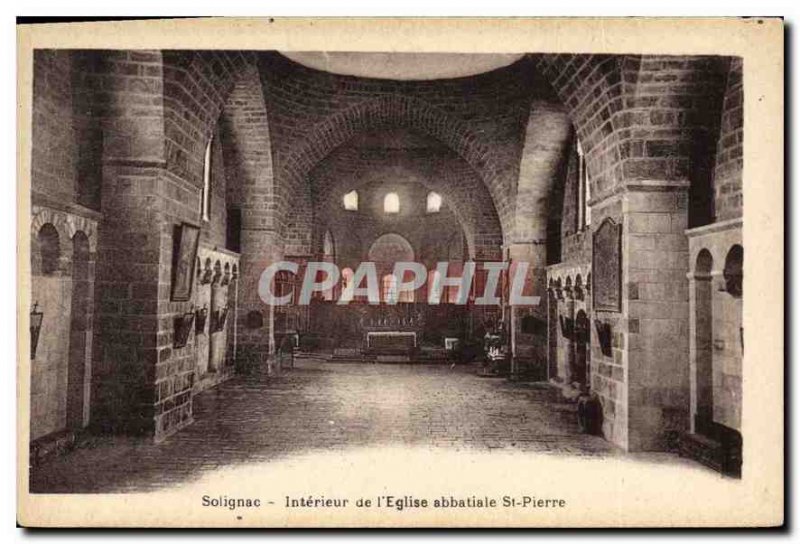 Old Postcard Solignac Interior of the abbey church of St Pierre