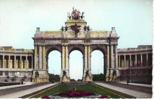 Parc Cinquantenaire Triumphal Arch Brussels Belgium a hand colored real photo