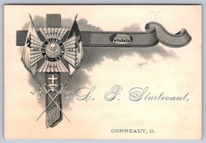 K22/ Victorian Trade Card c1890s Conneaut Ohio Knights Templar Masonic 506