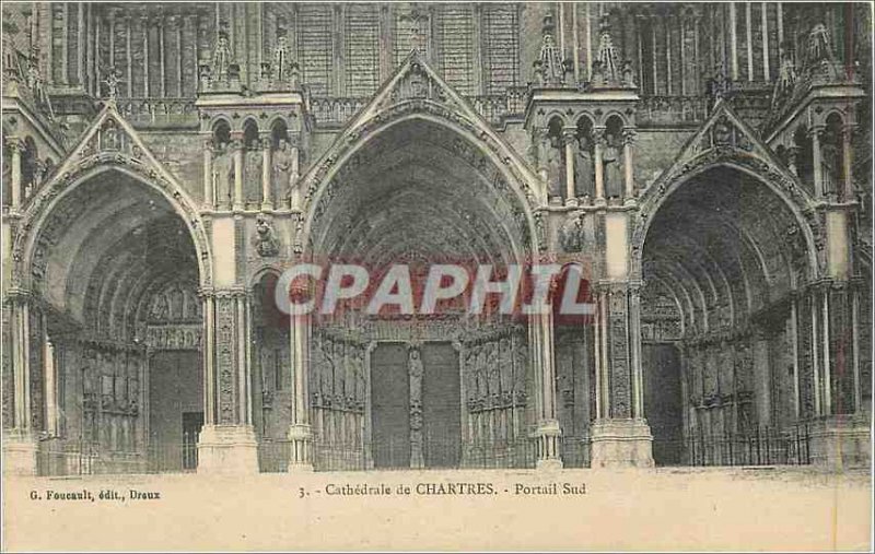 Old Postcard Cathedral of Chartres South Portal