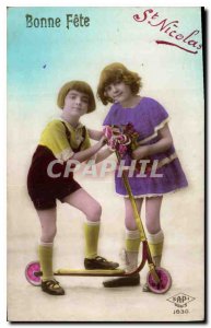 Old Postcard Bonne Fete Children Trotinnette