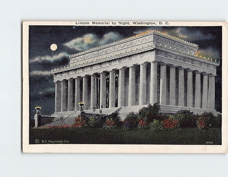 Postcard Lincoln Memorial by Night, Washington, District of Columbia