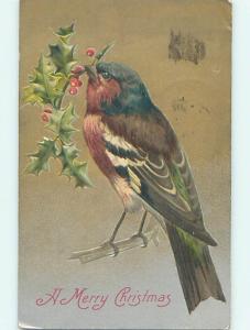 Divided-Back christmas HUGE BIRD WITH HOLLY IN BEAK o4184