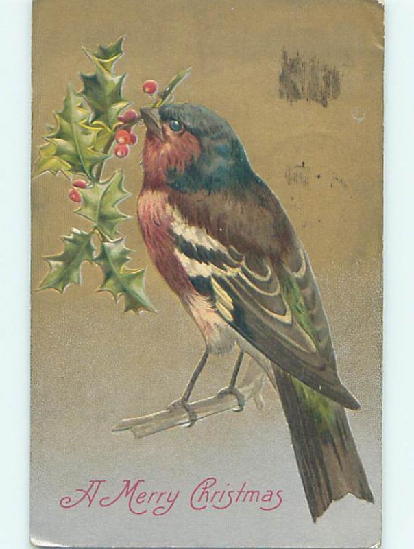 Divided-Back christmas HUGE BIRD WITH HOLLY IN BEAK o4184