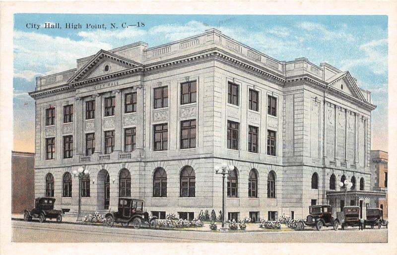 A6/ High Point North Carolina NC Postcard c1915 City Hall Building