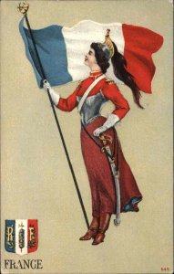 Patriotic National Women Flag France Vintage Postcard