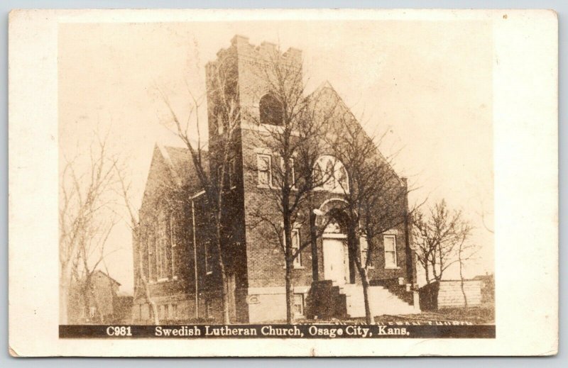 Osage City KS~Arch Opening to Battlement Tower~Swedish Lutheran Church~RPPC 1921 