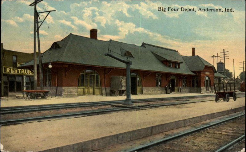 Anderson IN Big Four RR Train Depot Station c1910 Postcard