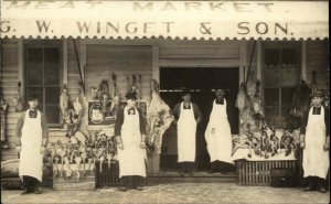 Ithaca MI George Winget Butcher Shop Storefront BEAUTIFUL Real Photo Postcard