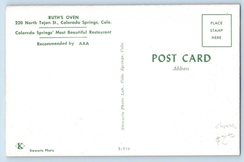 Colorado Springs Colorado CO Postcard Ruth's Oven North Tejon St. Interior c1960