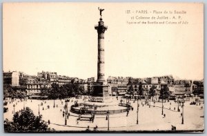 Vtg France Paris Square of the Bastille Column of July 1910s Old View Postcard
