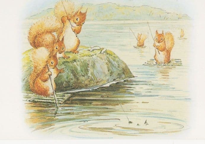 Squirrels Fishing The Tale Of Nutkin Beatrix Potter 1903 Book Postcard