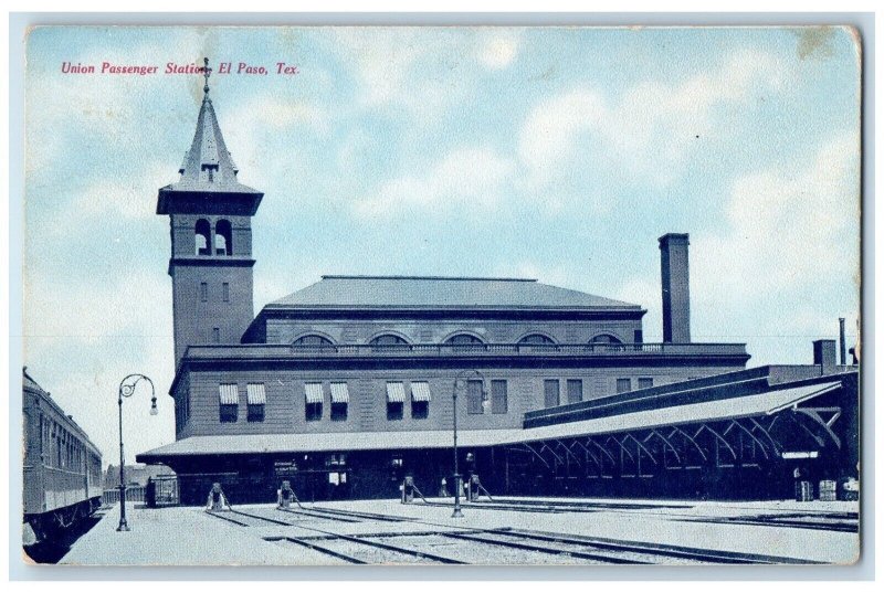1908 Train Locomotive Union Passenger El Paso Texas TX Fred Harvey Postcard