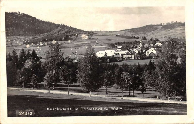 Kuschwarda Czech Republic view of town and Bohemian Forest real photo pc BB1407