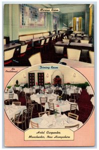 Manchester New Hampshire Postcard Hotel Carpenter Marine And Dining Room c1940's