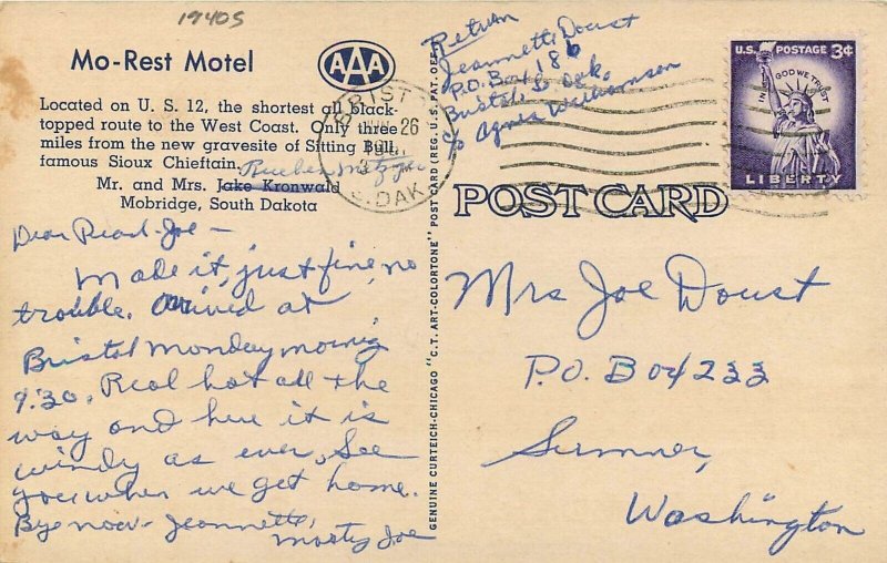 Postcard South Dakota Mobridge Mo Rest Motel roadside occupation 23-10849