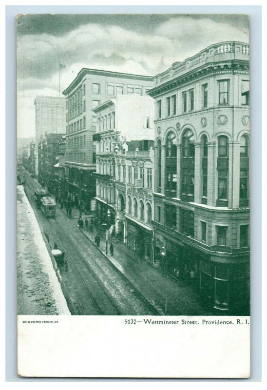 C.1910 Trolley Car Line Signs Westminster Street Providence RI Postcard P94