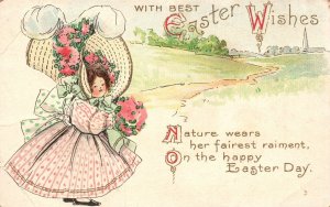 With Best Easter Wishes Girl Costume Eastertide Greetings Wish Vintage Postcard