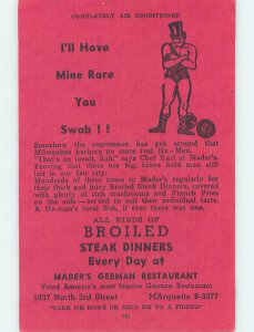 Pre-1980 MADER'S GERMAN RESTAURANT Milwaukee Wisconsin WI HM4596
