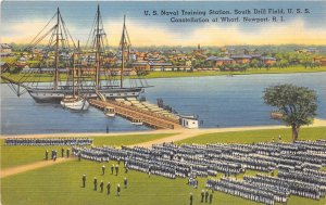 Newport Rhode Island 1940s Postcard US Naval Training Station South Drill Field