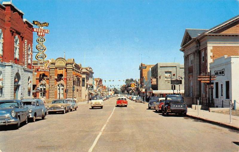 Medicine Hat Alberta Second Street Scene Store Fronts Vintage Postcard K23745