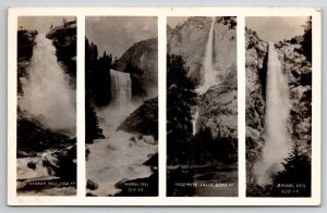 Yosemite Valley Multi View of the Famous Waterfalls RPPC Postcard A45