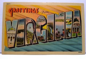 Greetings From Virginia Large Big Letter Linen Postcard Metropolitan Unused N237