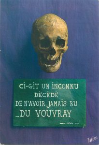 Postcard Advertising ci-git un inconnu decede avoir jamais bu vouvray skull
