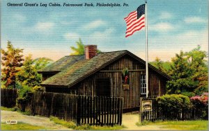 Vtg Philadelphia PA General Grant's Log Cabin Faairmount Park 1940s Postcard