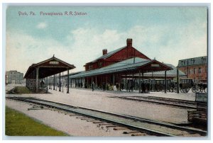 c1910's Pennsylvania R. R. Railroad Train Station Depot York PA Antique Postcard 