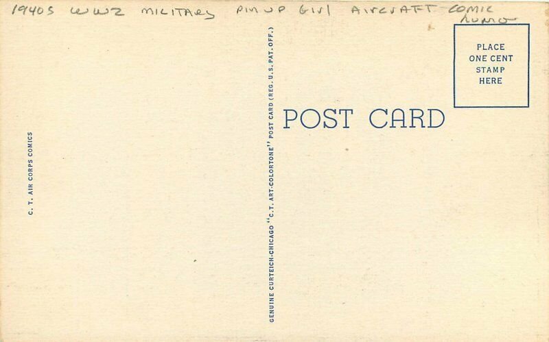 Aircraft Comic Humor WW2 Military Aviator Girl Postcard linen Teich 20-3672