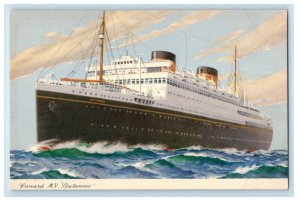 c1930's Cunard M.V. Britannic Steamer Boat Cruise Ship Unposted Vintage Postcard 