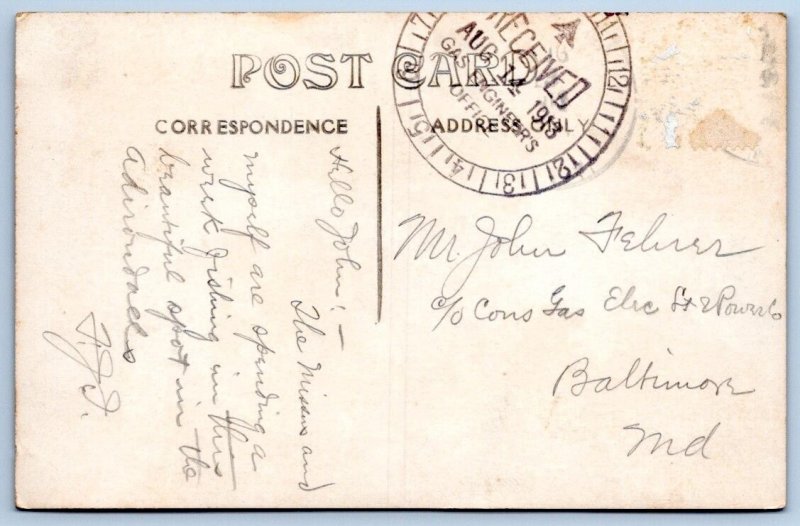 1913 RPPC LAKE COSSAYUNA NY ADIRONDACKS BALT GAS ENGINEERS OFFICE STAMP POSTCARD